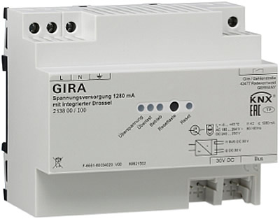 Die Gira 1280mA KNX Stromversorgung ist ein Beispiel für eine Stromversorgung, die die Vorteile der neuen TP1-256 Topologie nutzt. Umsetzung