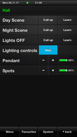 GUI, die es dem Benutzer ermöglicht, Szenen aufzurufen oder zu lernen.