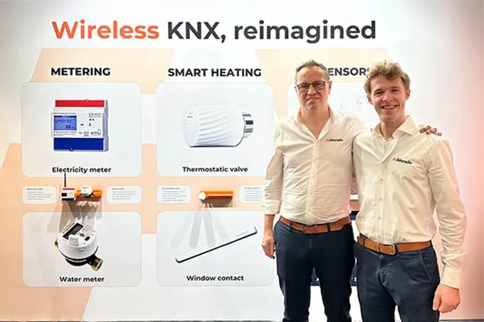 Filip and Bram proudly presenting their stand at the Light + Building 2026 show in Frankfurt, Germany