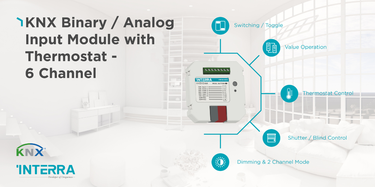 Interra - Módulo de entrada binaria / analógica KNX con termostato - 6 canales