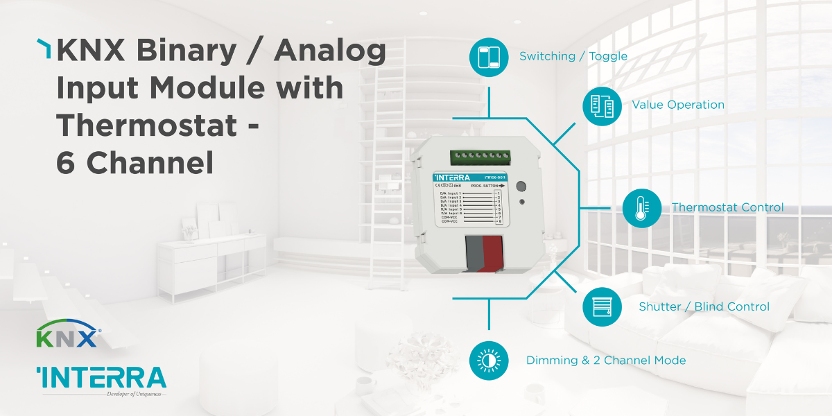 Interra - Module d&#039;entrée analogique / binaire KNX avec thermostat - 6 canaux