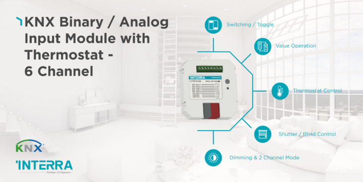 Interra - Modulo di ingresso binario/analogico KNX con termostato - 6 canali